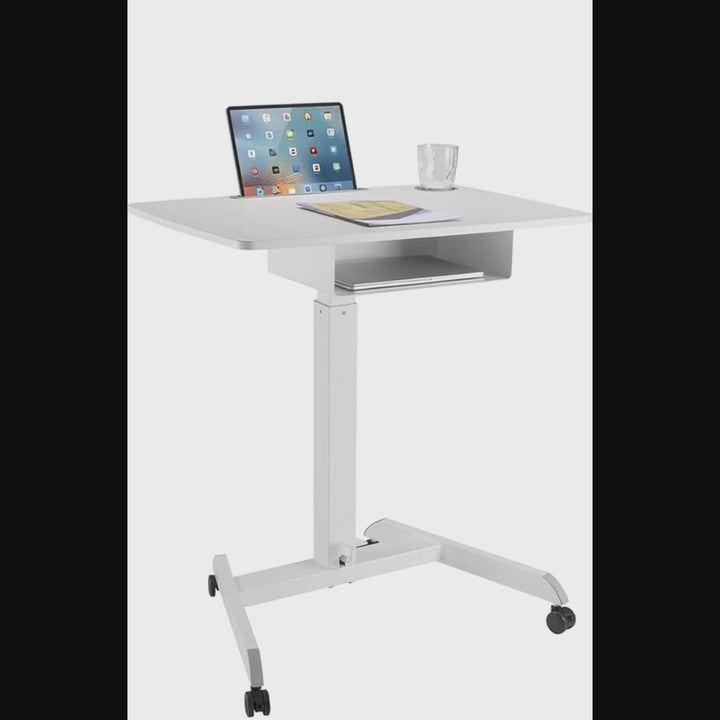 Höhenverstellbarer Laptoptisch mit Rollen und mit Einer Schublade Sitz-steh-Schreibtisch Höhenverstellbar bis max. 113cm max. 8kg (Weiß)
