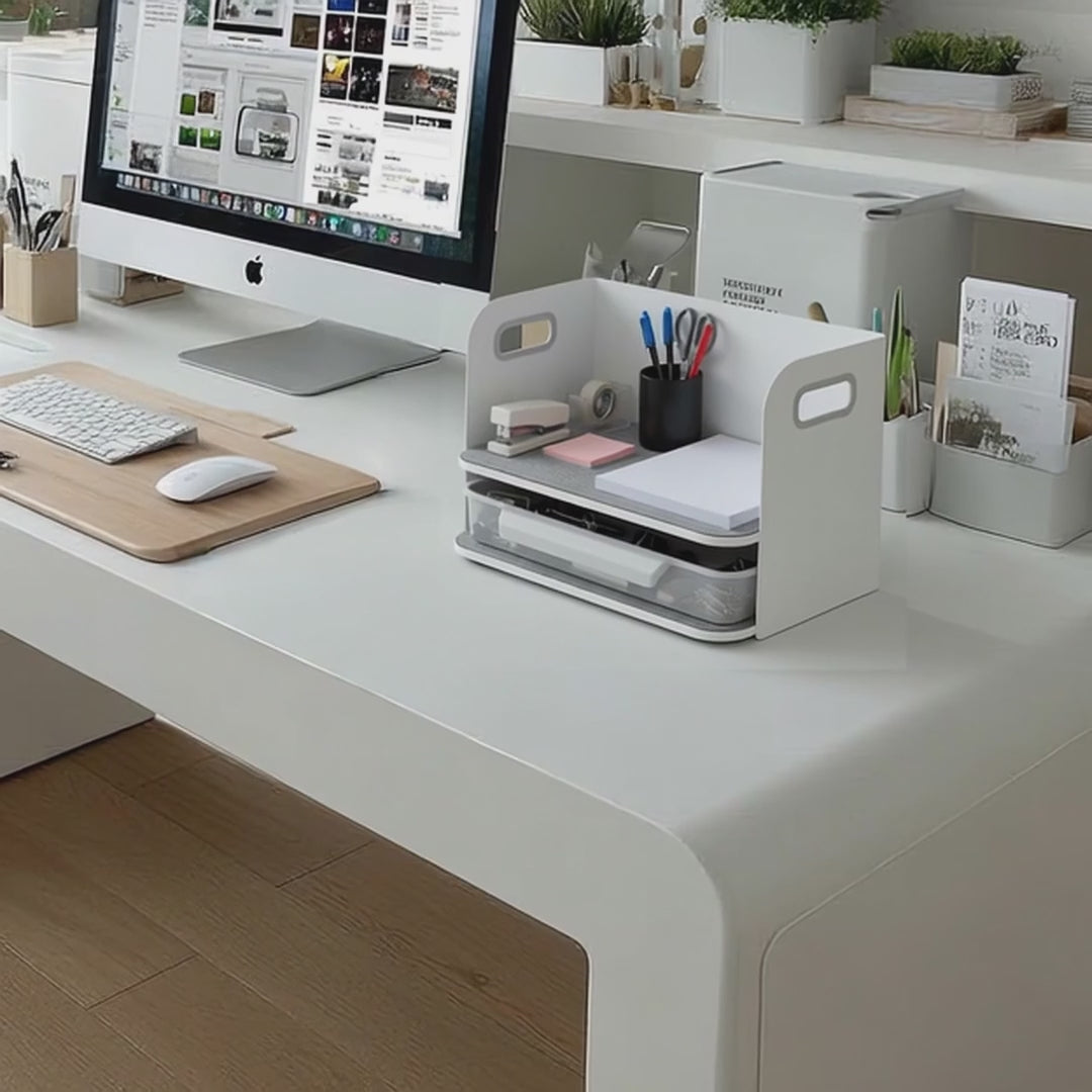 Schreibtisch-Organizer mit Schublade und Buchstütze Organizer für Büroutensilien Büro-Organizer Büroablage bis 10kg Weiß