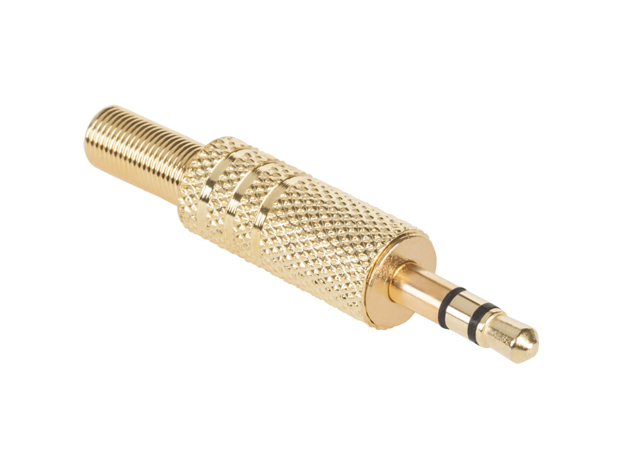 Stecken Sie eine kleine 3,5-mm-Stereo-Gold-Buchse in ein Metallgehäuse