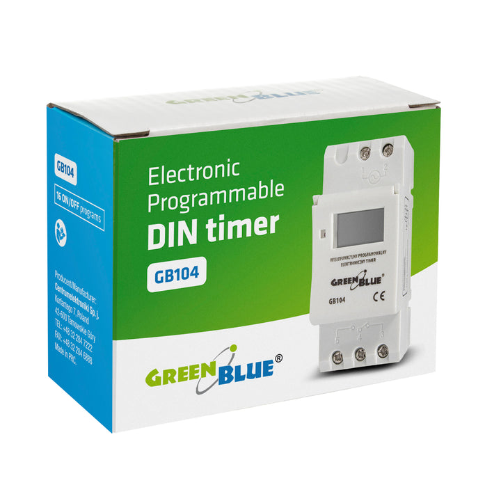 Digitale Zeitschaltuhr für DIN-Schiene GreenBlue GB104 16 Programme max 240 Programme