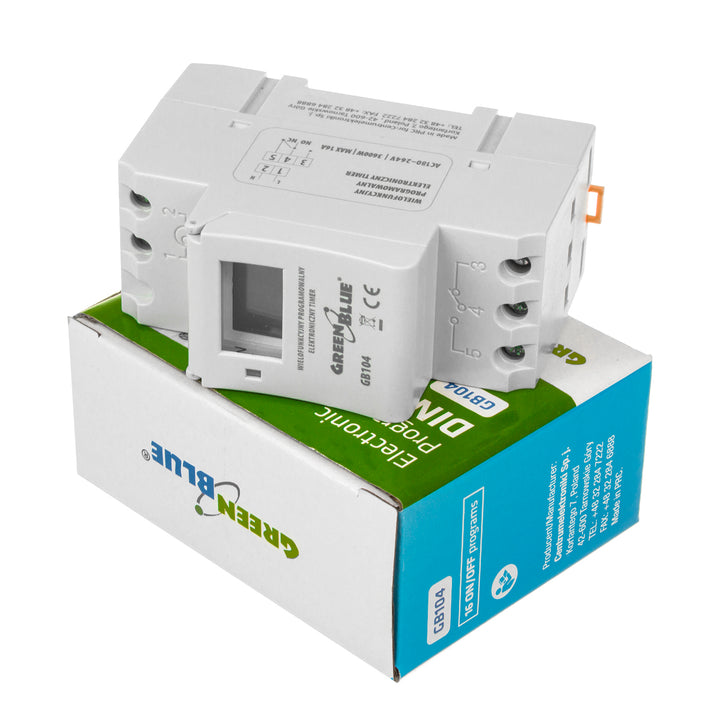 Digitale Zeitschaltuhr für DIN-Schiene GreenBlue GB104 16 Programme max 240 Programme