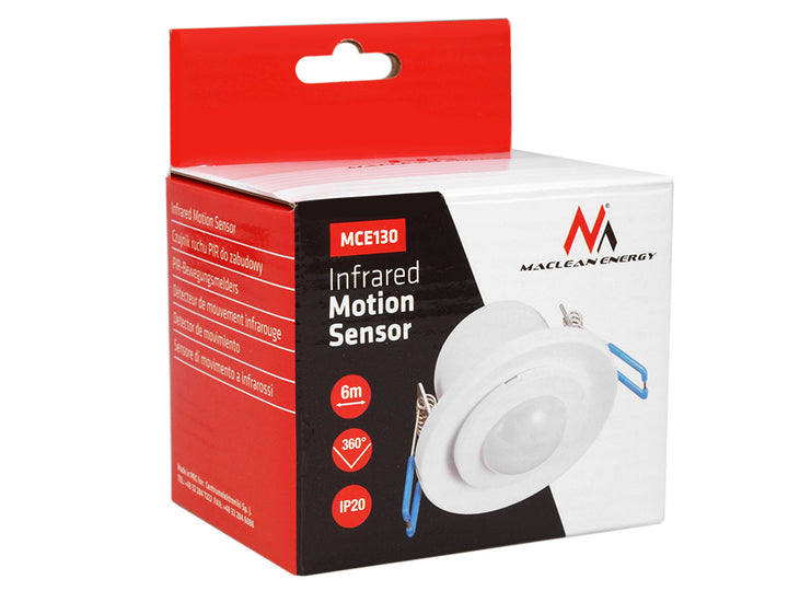 Maclean PIR-Bewegungsmelder, Infrarot, Unterputz, Reichweite 6m, 800W/400W, MCE130