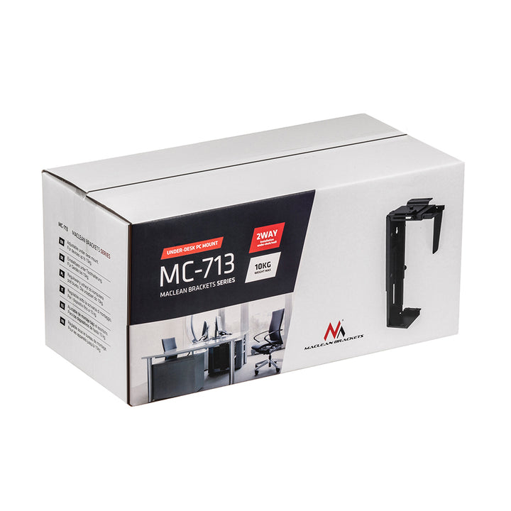 Der MC-713 ist für die vertikale Lagerung des Computers unter der Arbeitsfläche konzipiert