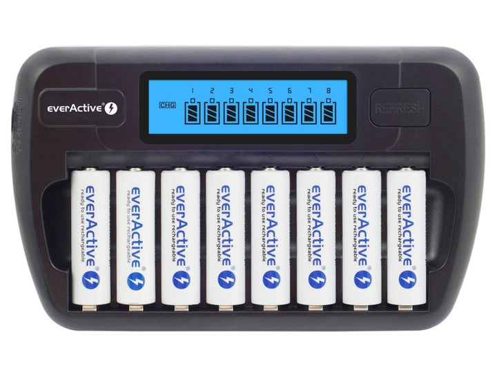Batterieladegerät AA und AAA everActive, 8 Kanäle, LCD-Display, NC-800