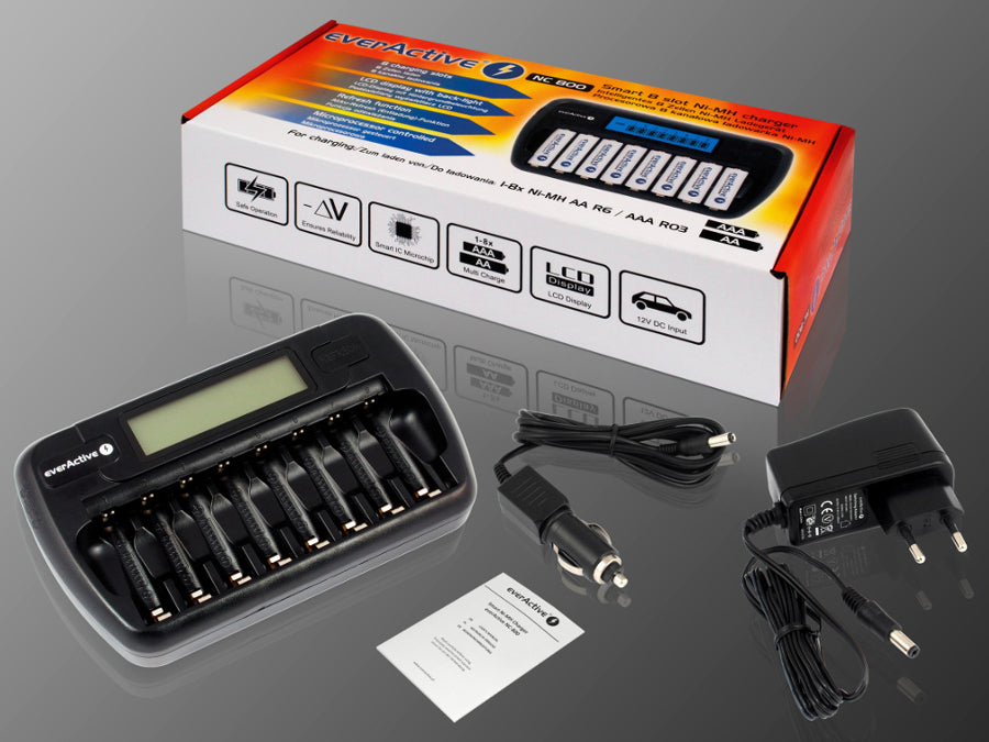 Batterieladegerät AA und AAA everActive, 8 Kanäle, LCD-Display, NC-800
