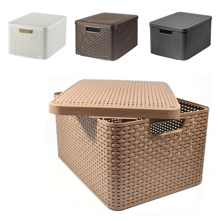 Curver Korb, Mehrzweck, mit Deckel, creme, Rattan Style L