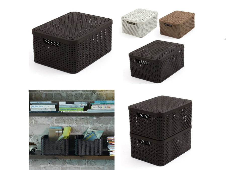 Curver Korb, vielseitig einsetzbar, mit Deckel, dunkelbraun, Rattan Style L