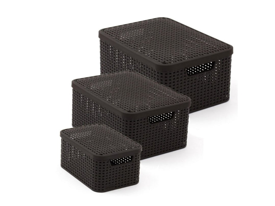 Curver Korb, vielseitig einsetzbar, mit Deckel, dunkelbraun, Rattan Style L