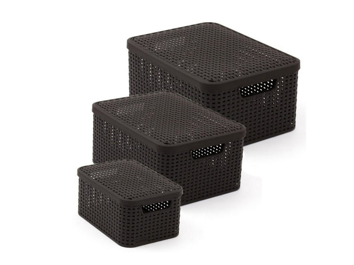 Curver Korb, vielseitig einsetzbar, mit Deckel, dunkelbraun, Rattan Style L