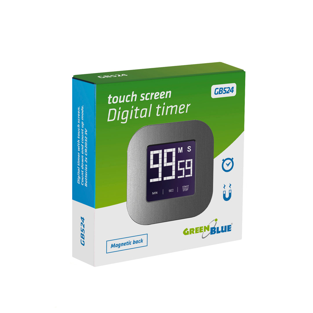 Digitaler Touchscreen Timer Countdown Stoppuhr Magnet Rückseite + Ständer GreenBlue