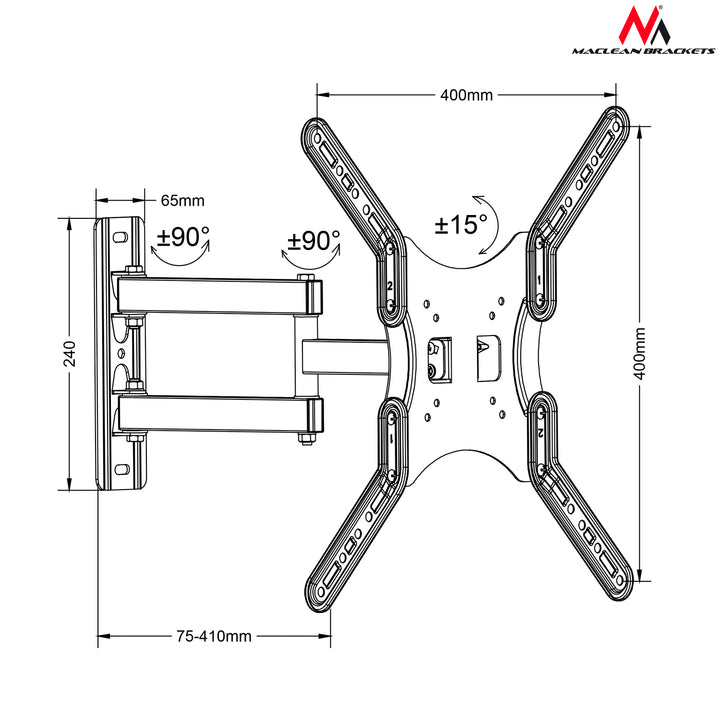 Fernseher & Monitor Wandhalterung Halter VESA 75-400 30kg Drehbar Neigbar MC-759