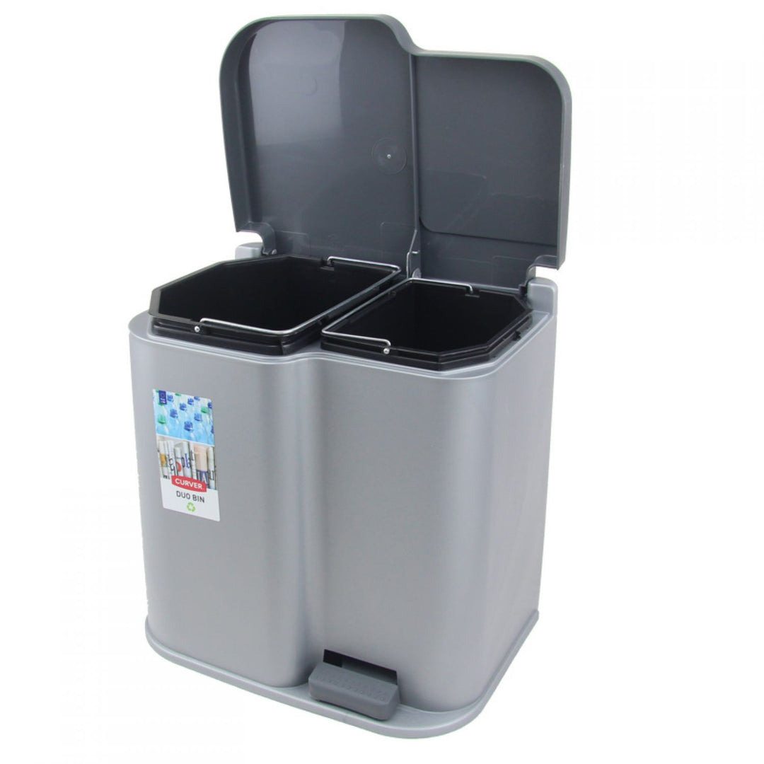Curver Duo Pedalbin Doppelmülleimer 15 +6Liter für Mülltrennung zu Hause oder im Büro