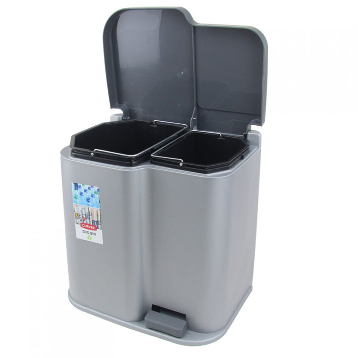 Curver Duo Pedalbin Doppelmülleimer 15 +6Liter für Mülltrennung zu Hause oder im Büro