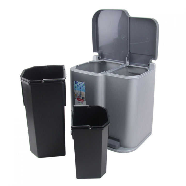 Curver Duo Pedalbin Doppelmülleimer 15 +6Liter für Mülltrennung zu Hause oder im Büro