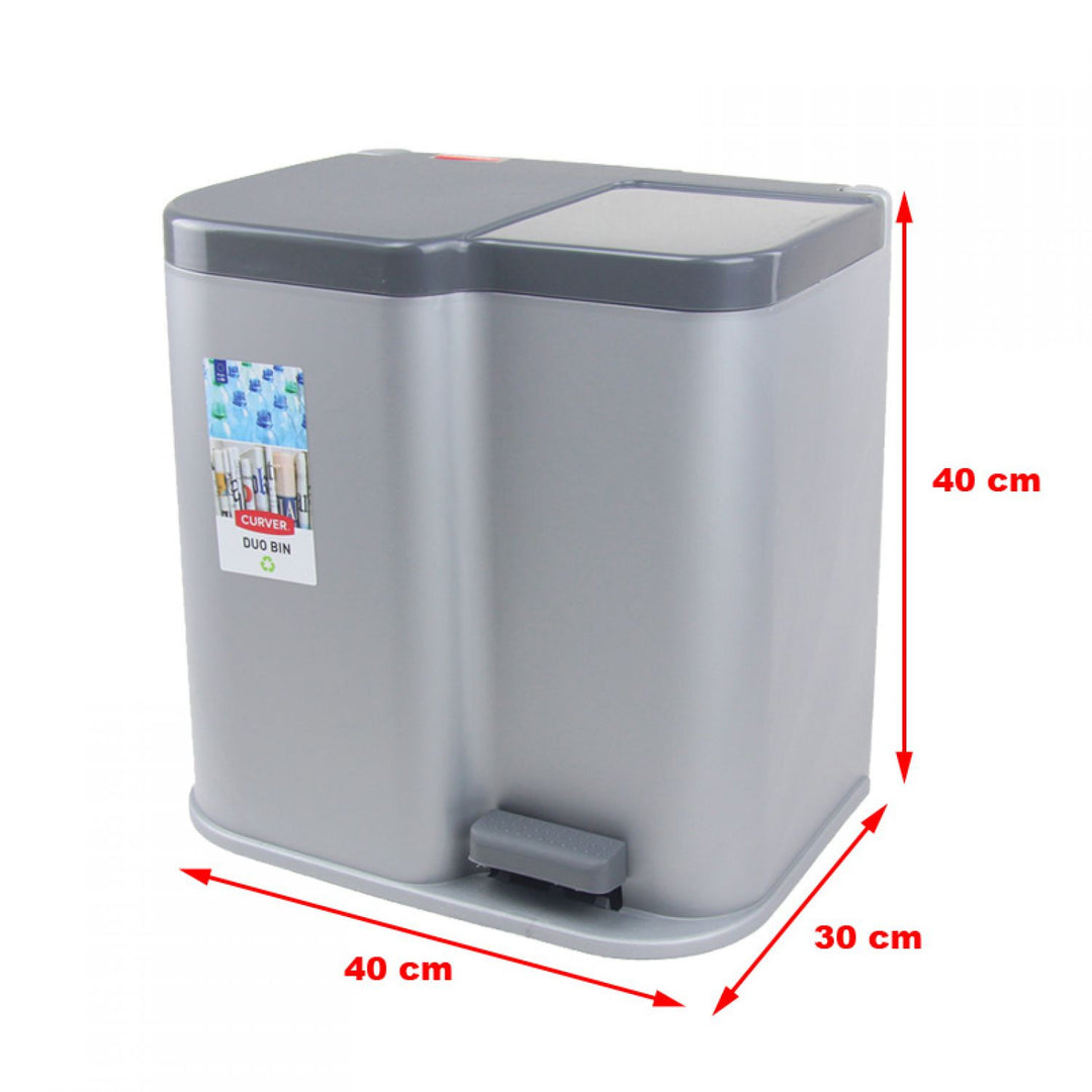 Curver Duo Pedalbin Doppelmülleimer 15 +6Liter für Mülltrennung zu Hause oder im Büro