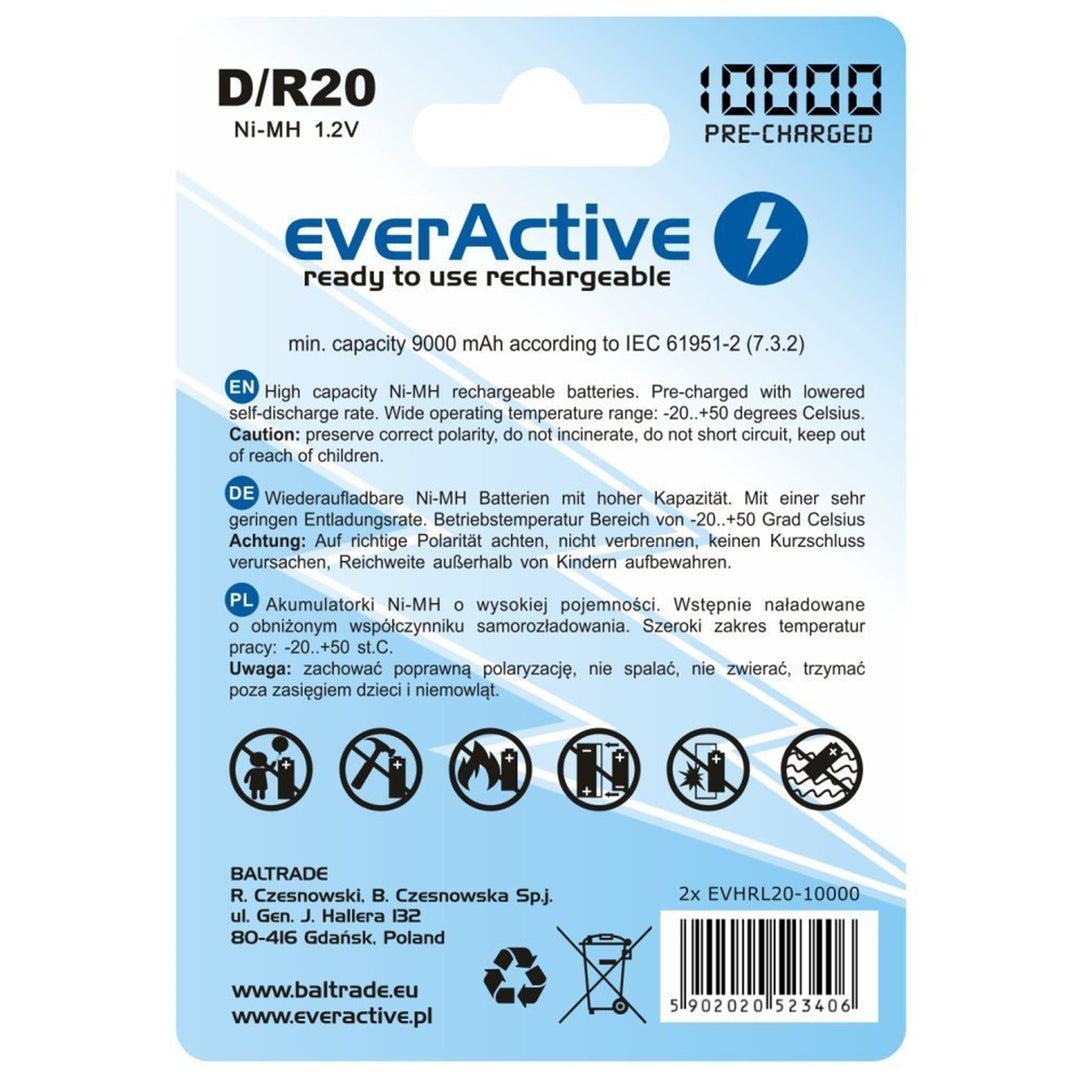 2x R20 D 10000mAh Wiederaufladbare everActive Professional