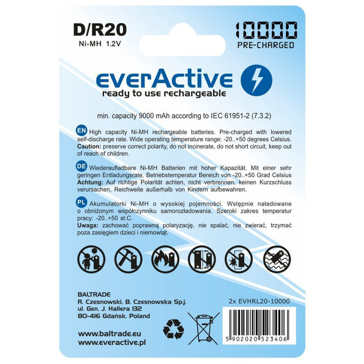 2x R20 D 10000mAh Wiederaufladbare everActive Professional