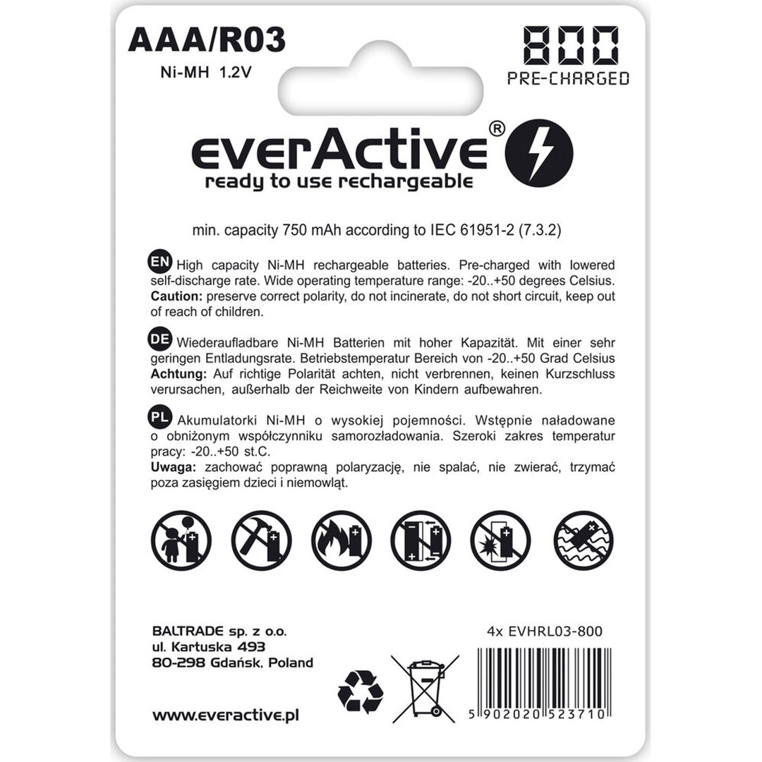4x everActive R03 / AAA 800mAh Batterien von hoher Qualität