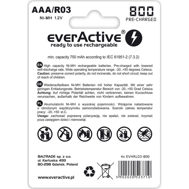 4x everActive R03 / AAA 800mAh Batterien von hoher Qualität