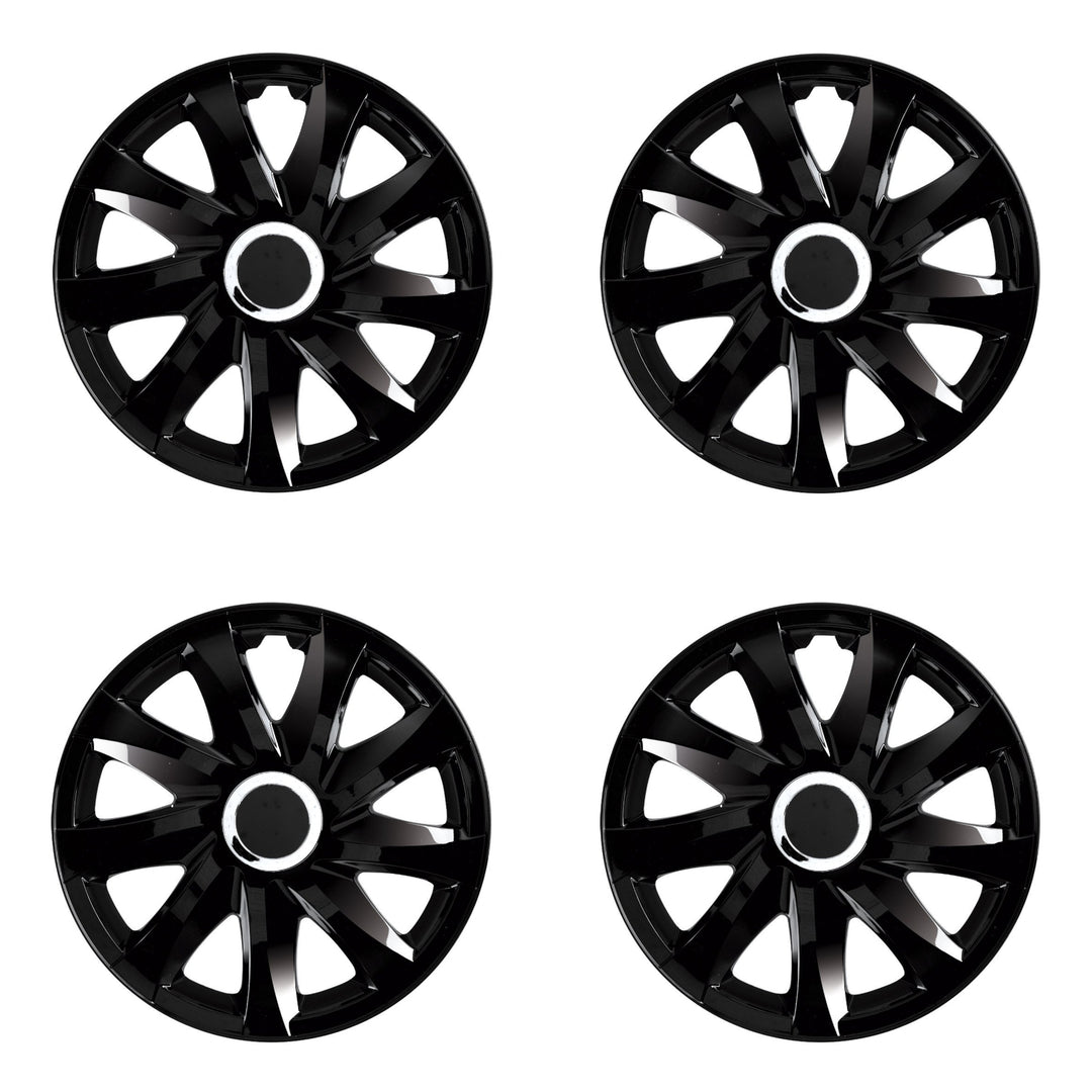 Universal Radkappen 16" DRIFT schwarzer Lack zum Aufdrücken 4 Stück