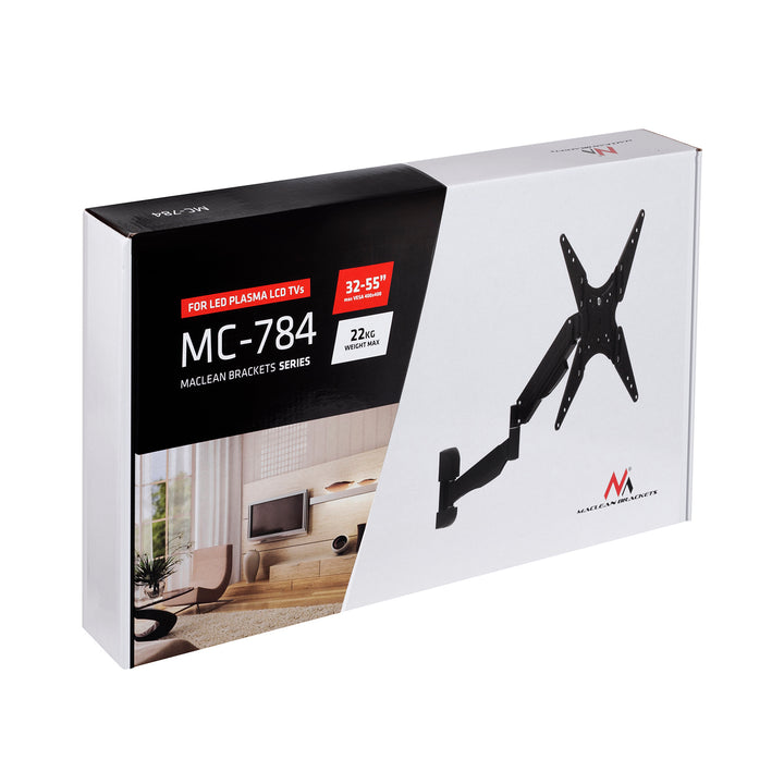 Maclean TV-Halterung, für TV oder Monitor, Gasfeder, 2 Arme, Höhenverstellung 25cm, 32"-55", 22kg, Schwarz, MC-784