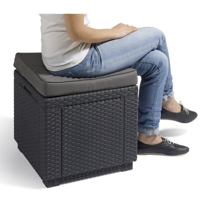 Curver Allibert Cube Sitzhocker  mit Stauraum, Graphitgrau