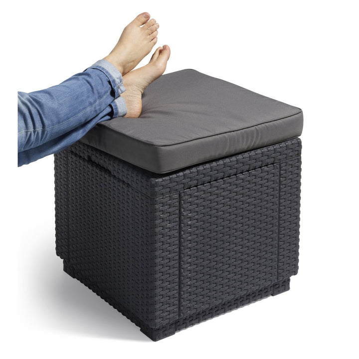 Curver Allibert Cube Sitzhocker  mit Stauraum, Graphitgrau