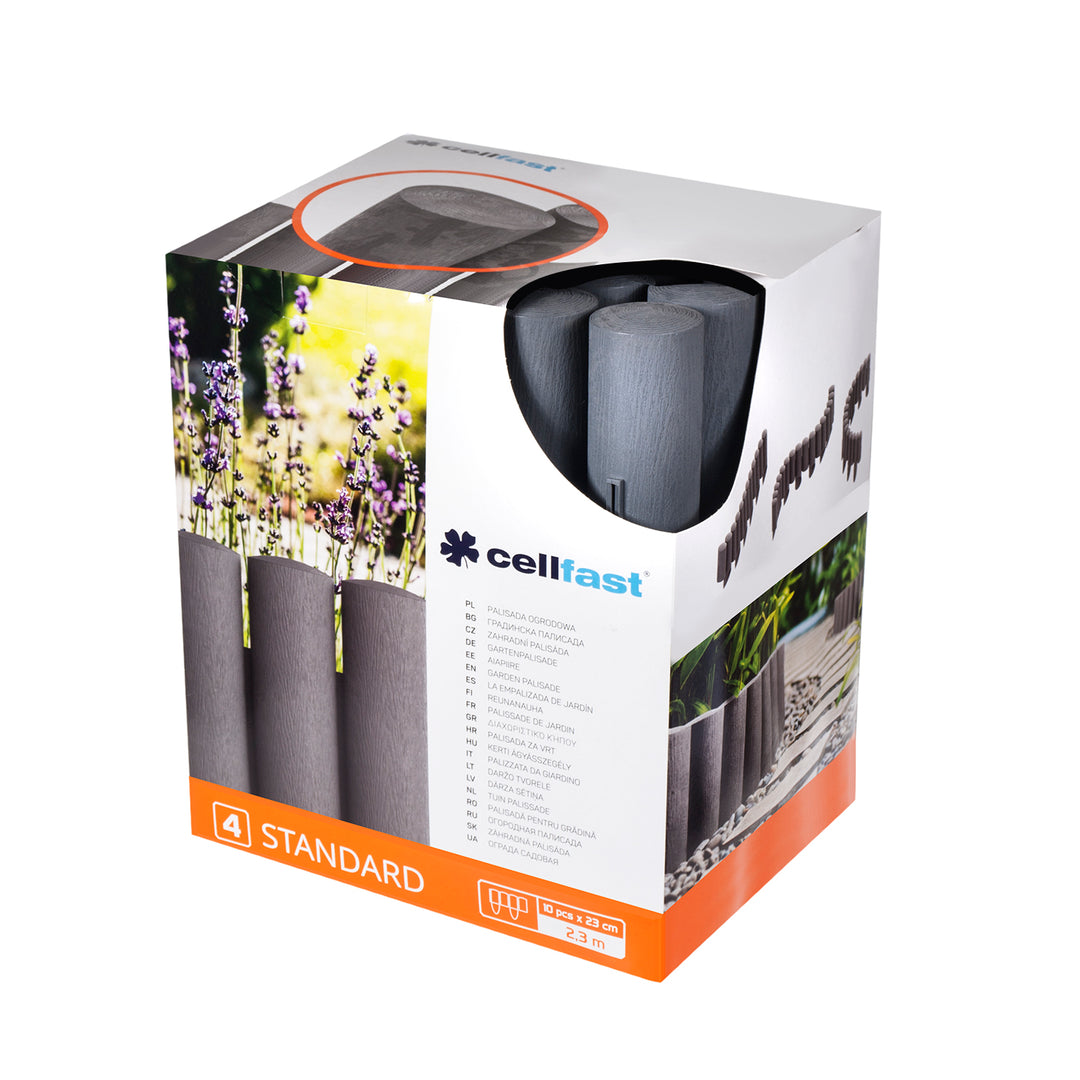 Cellfast-Gartenzaun, Holzoptik, frostbeständig, Länge 2,3 m, Farbe Graphit, 34-044