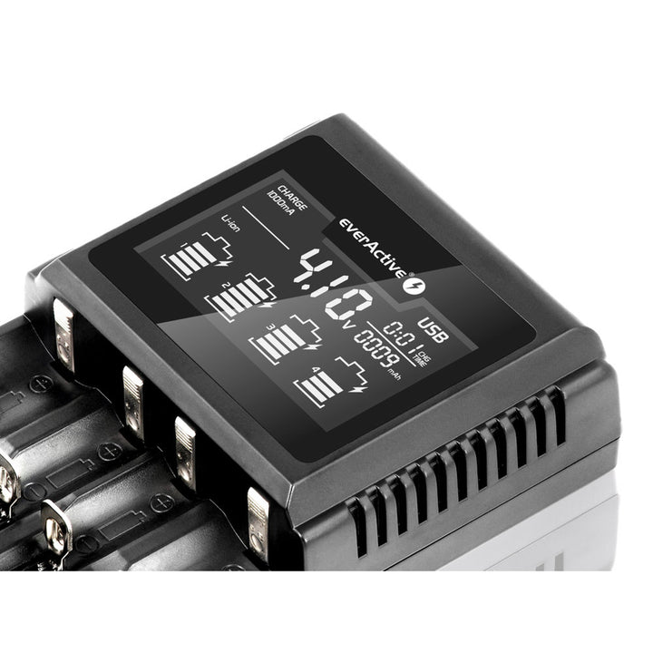Ladegerät für zylindrische Li-Ionen und Ni-MH everActive UC-4000 Akkus