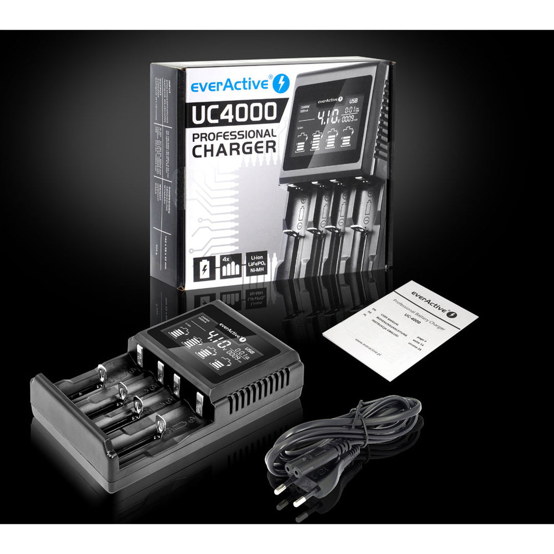 Ladegerät für zylindrische Li-Ionen und Ni-MH everActive UC-4000 Akkus