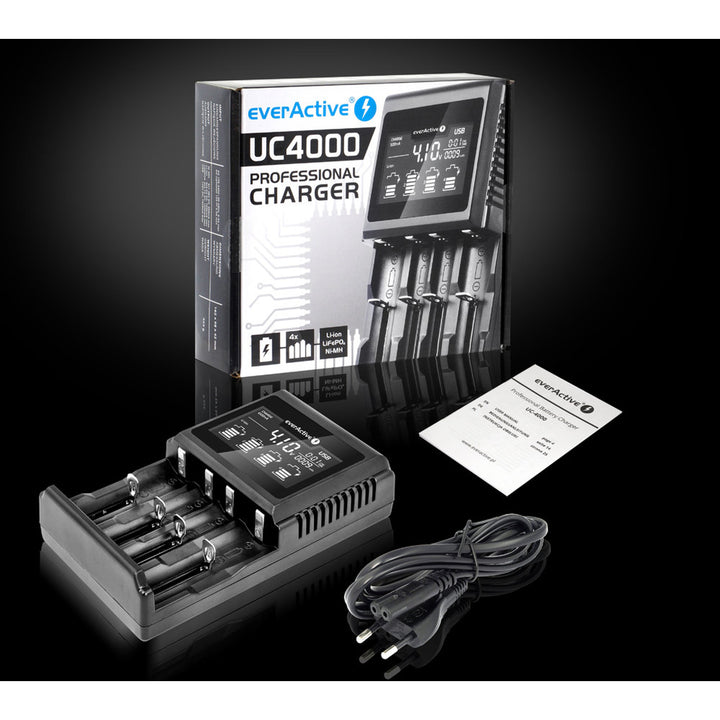 Ladegerät für zylindrische Li-Ionen und Ni-MH everActive UC-4000 Akkus