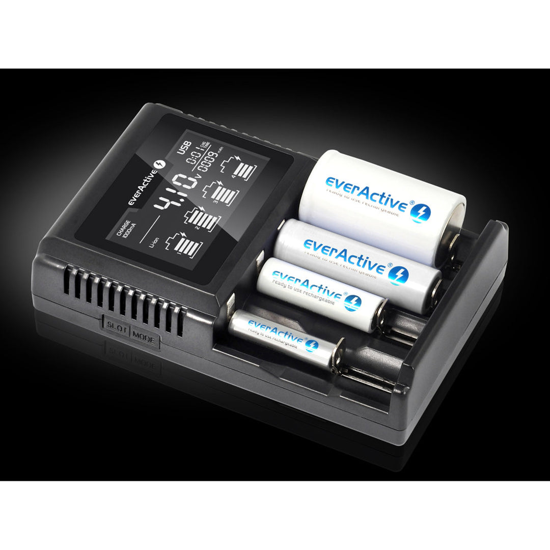 Ladegerät für zylindrische Li-Ionen und Ni-MH everActive UC-4000 Akkus