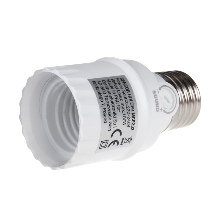 Glühbirnenfassung mit Geräuschsensor Maclean, E27 mit Geräuschsensor, max. 100 W, Bereich 30 dB – 90 dB, MCE232