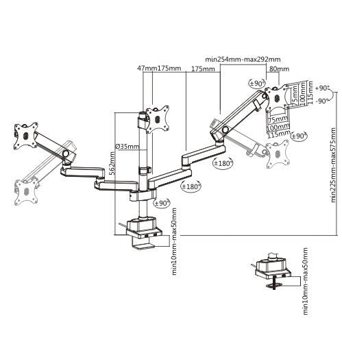 Maclean Brackets MC-811 - mit Gasfeder u. Kabelmanagemanet-System