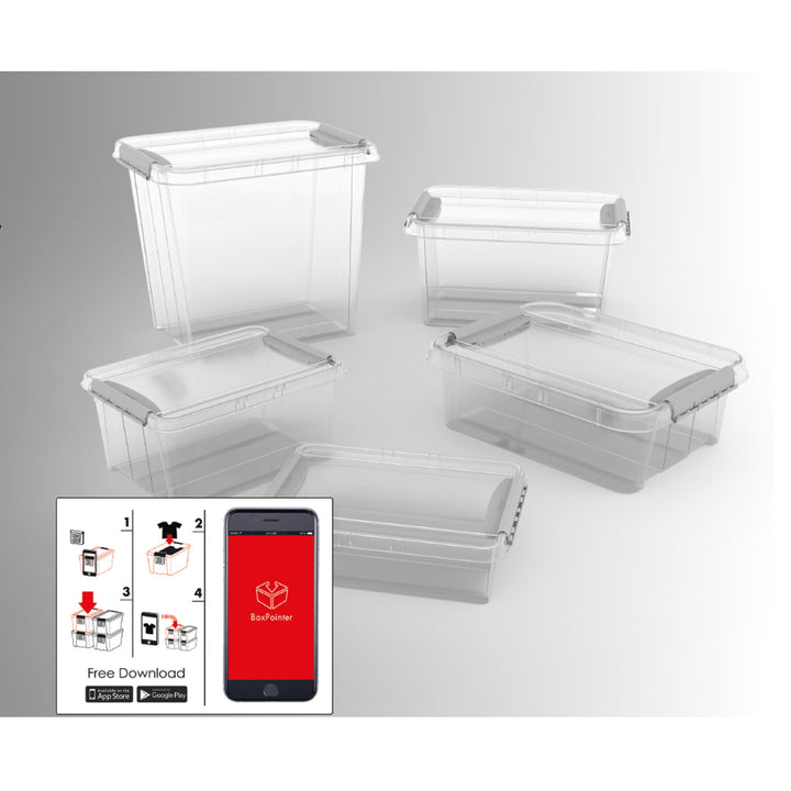 Aufbewahrungsbox mit Deckel und QR-Code Stapelbar Transparent 32L