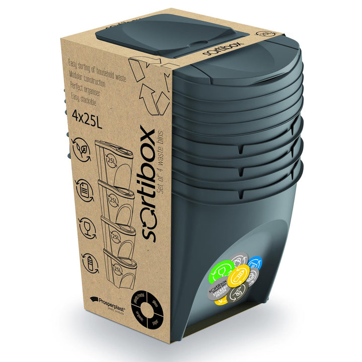Prosperplast Sortibox 4x 25L Trennkorb  Grau Sortierkorb-Set