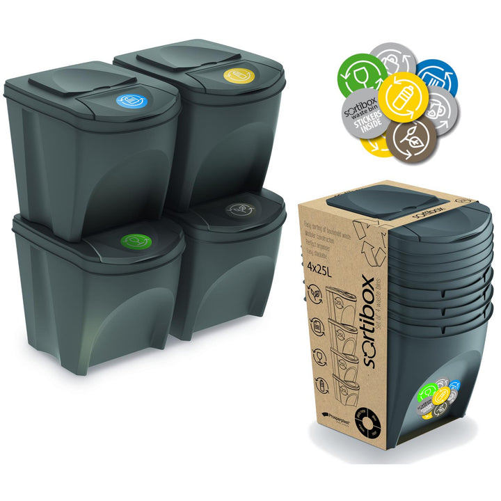Prosperplast Sortibox 4x 25L Trennkorb  Grau Sortierkorb-Set