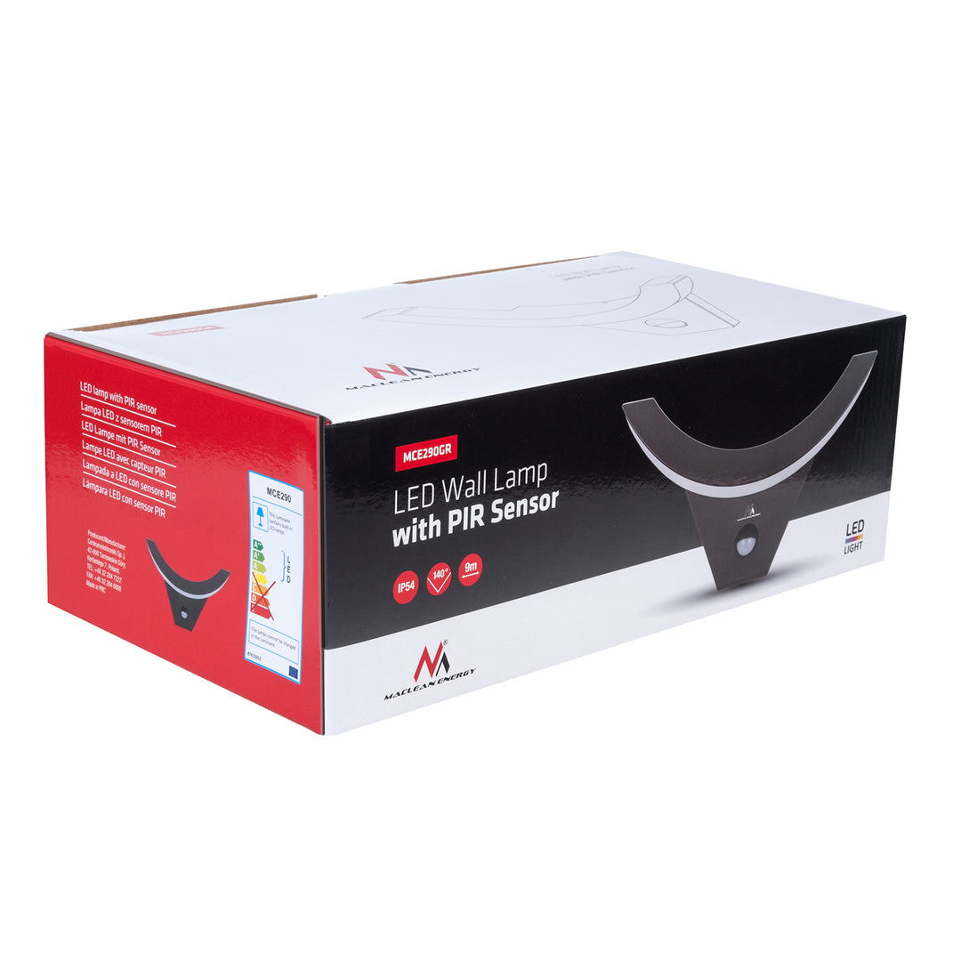Dekorative LED-Lampe mit Infrarot-Bewegungssensor Wandleuchte Innenlampe Außenbeleuchtung 800lm 10W IP54 Wasserdicht (Grau)