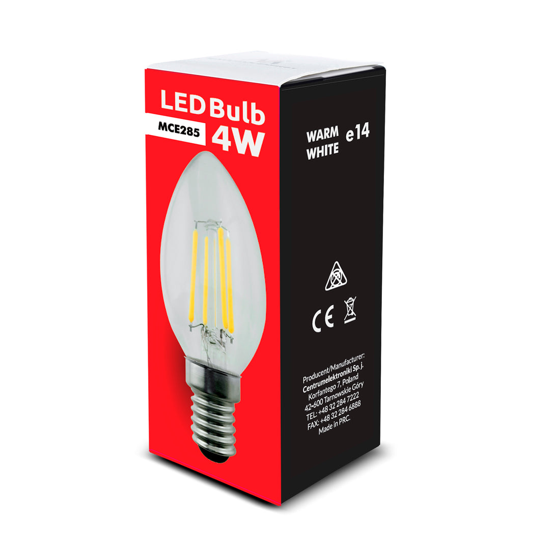 Retro Edison Filament Glühbirne LED Vintage Dekorative Glühlampe Beleuchtung Birne Warmweiß C37 (E14 4W Kerze 400lm)