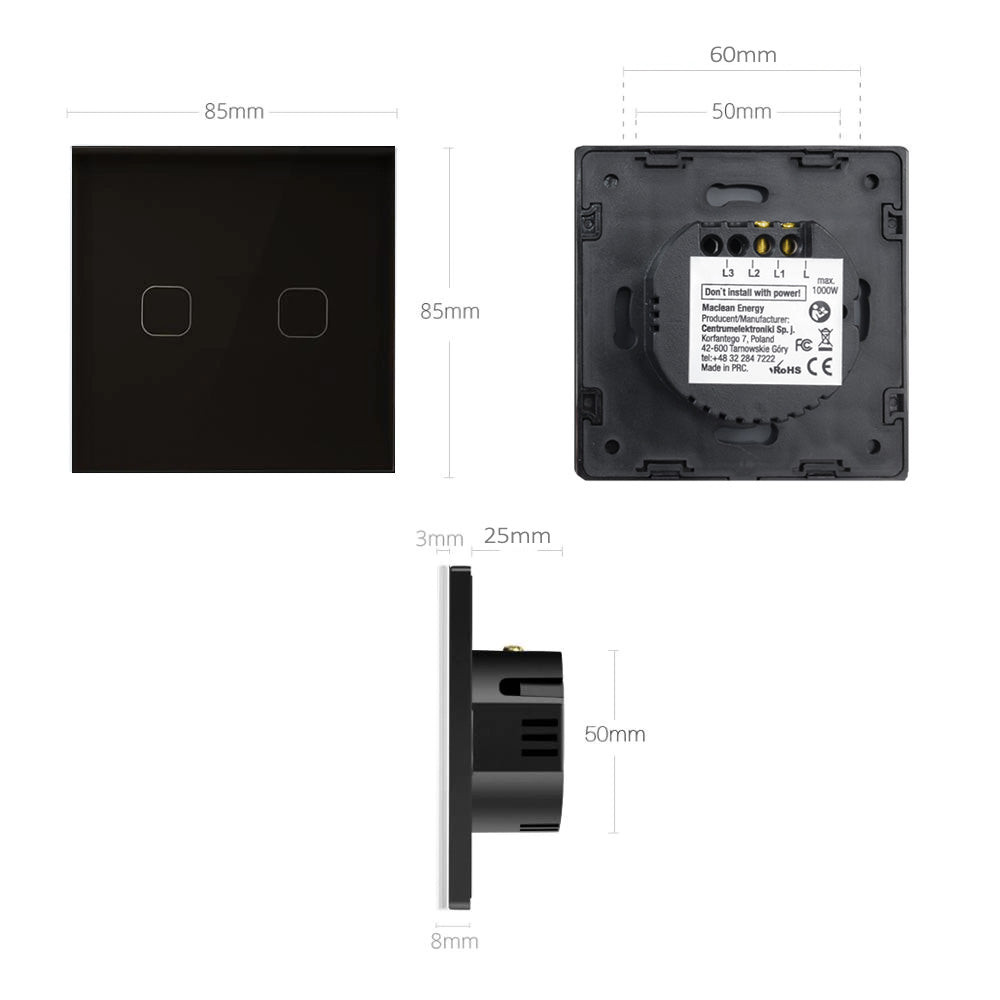 Maclean Energy MCE701B Single Touch Netzschalter Glas Schwarz