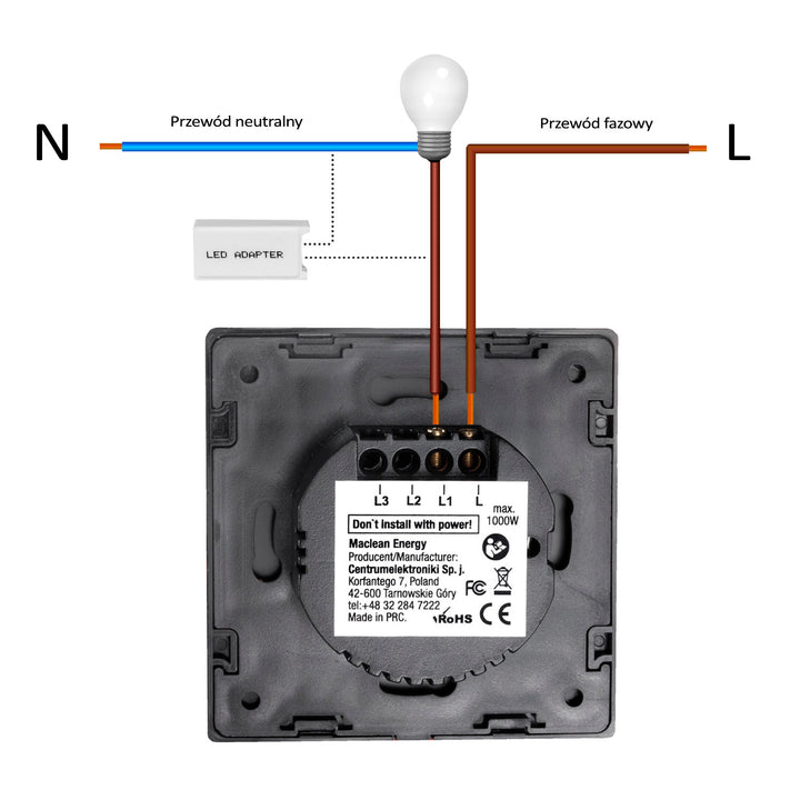 Maclean Energy MCE701B Single Touch Netzschalter Glas Schwarz
