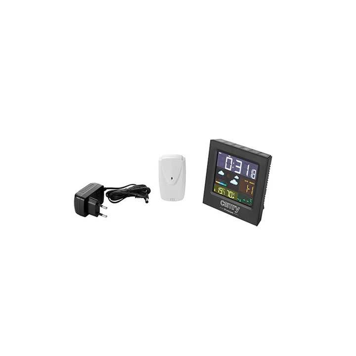 Digitale Wetterstation mit Außensensor, für Innen und Außen, Thermometer - Hygrometer, Farbdisplay, Wettervorhersage, für Raum, Büro, Uhr, 2 Wecker, schwarz