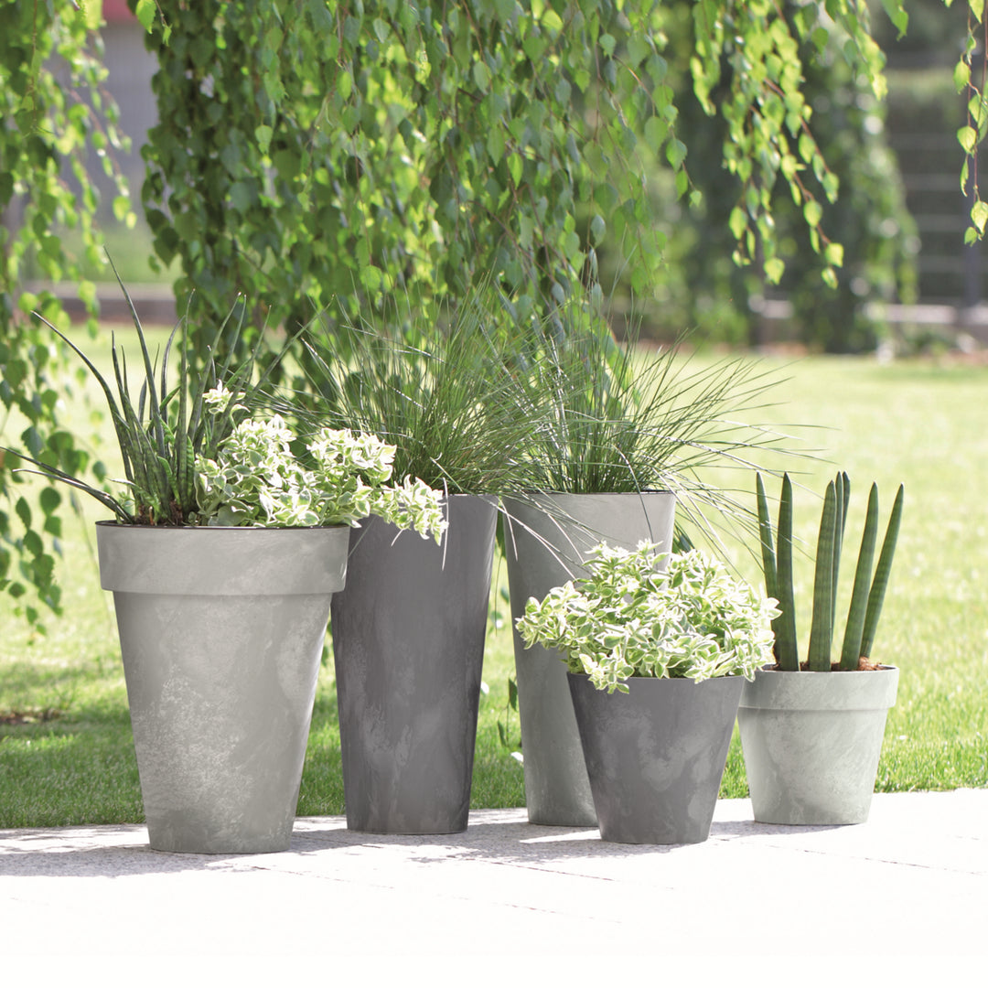 Tubus Slim Effect Blumentopf Pflanzkübel Beton-Design 2in1 inkl. Pflanztopf Rund Kunststoff (250mm, Marengo)