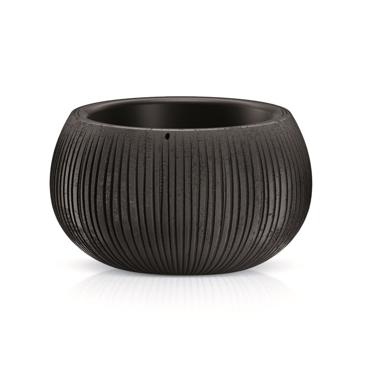 Beton Bowl Blumentopf Pflanzkübel Beton-Design 2 in 1 inkl. Pflanztopf Kunststoff Rund (370mm, Schwarzer Beton)