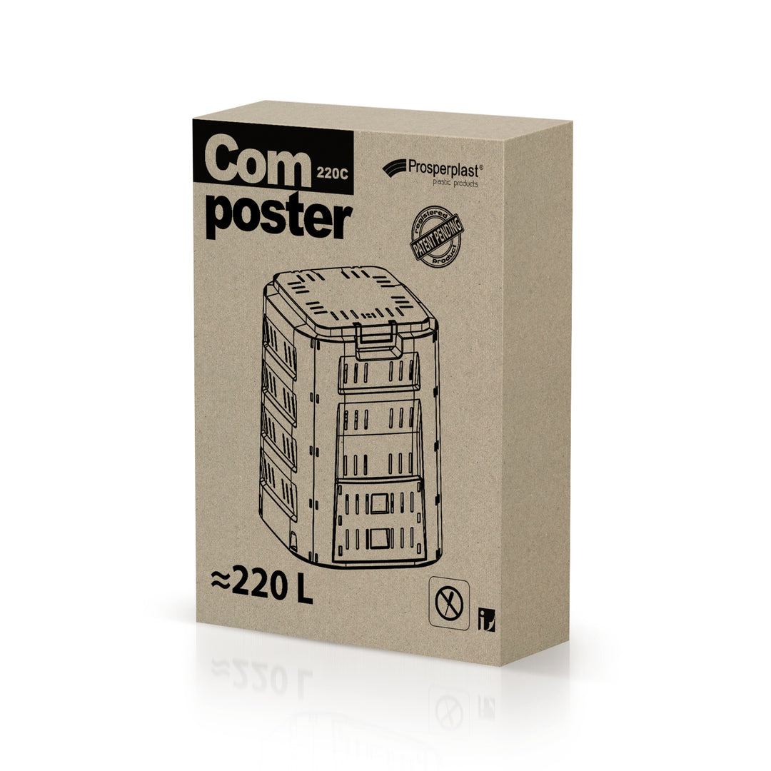 Prosperplast Compogreen Komposter Gartenkomposter mit Abdeckung Schiebeklappe Luftzirkulation (220L)