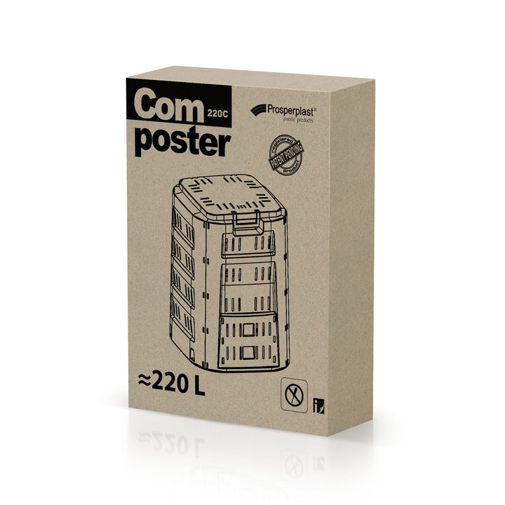 Prosperplast Compogreen Komposter Gartenkomposter mit Abdeckung Schiebeklappe Luftzirkulation (220L)
