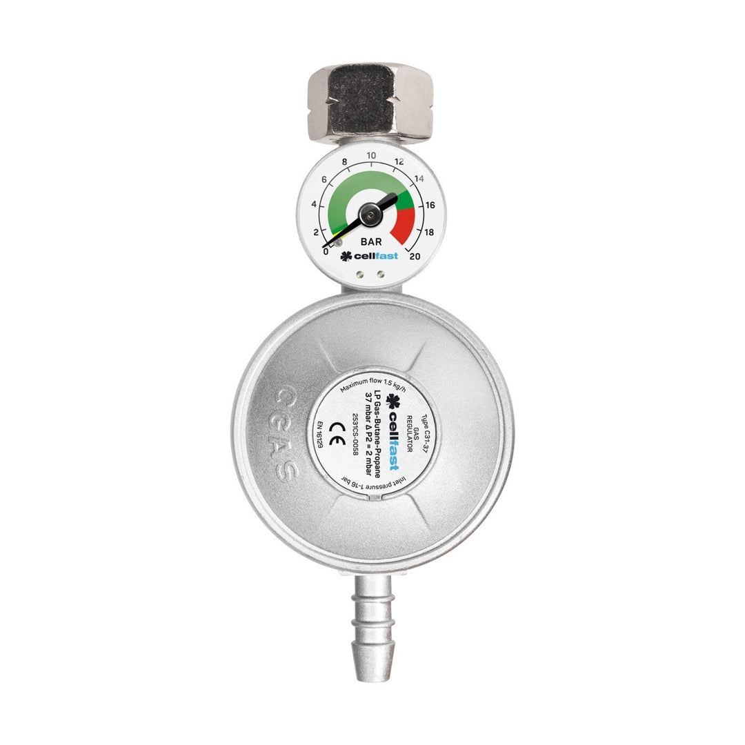Propan-Butan Anschlussset mit Manometer 2m Schlauch Komplettset für Gaskocher, Kochfelder, Öfen, Grills und andere Gasgeräte 37 mbar