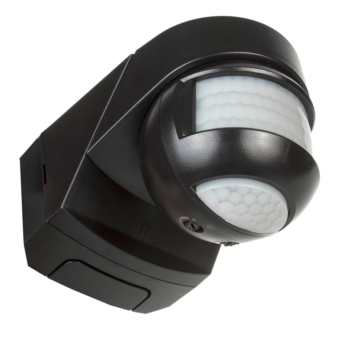 Infrarot-Bewegungssensor 180° + 360° Bewegungsmelder mit Dämmerungssensor bis 12m Reichweite IP54 (Schwarz)
