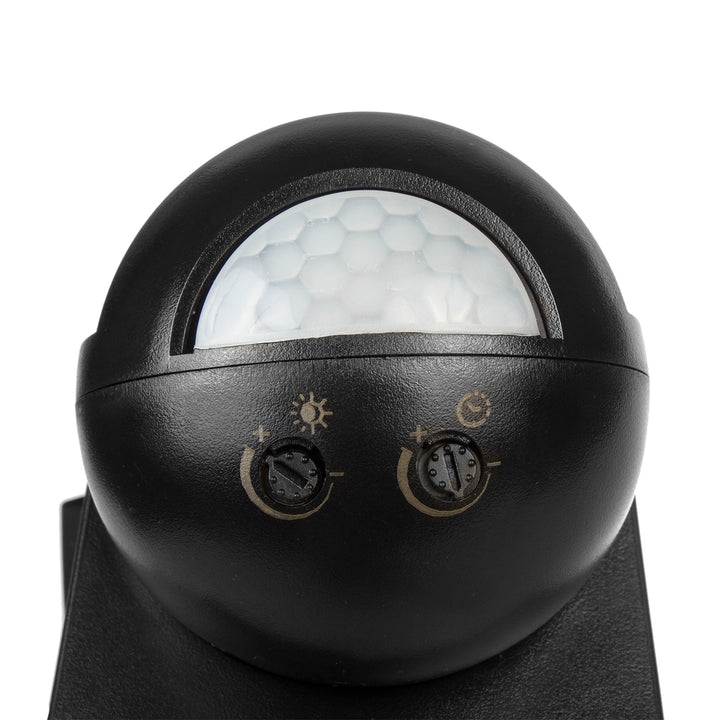 Infrarot-Bewegungssensor 180° + 360° Bewegungsmelder mit Dämmerungssensor bis 12m Reichweite IP54 (Schwarz)