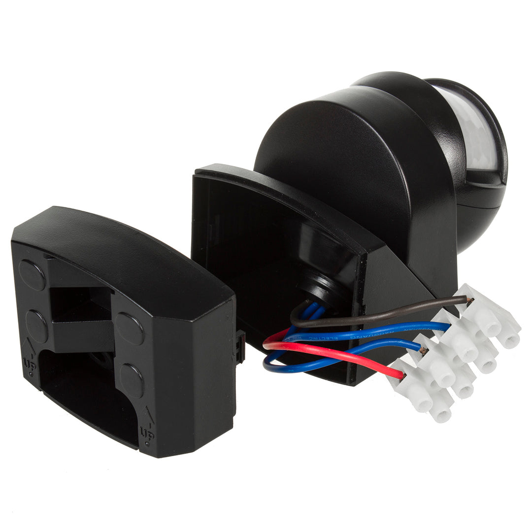 Infrarot-Bewegungssensor 180° + 360° Bewegungsmelder mit Dämmerungssensor bis 12m Reichweite IP54 (Schwarz)